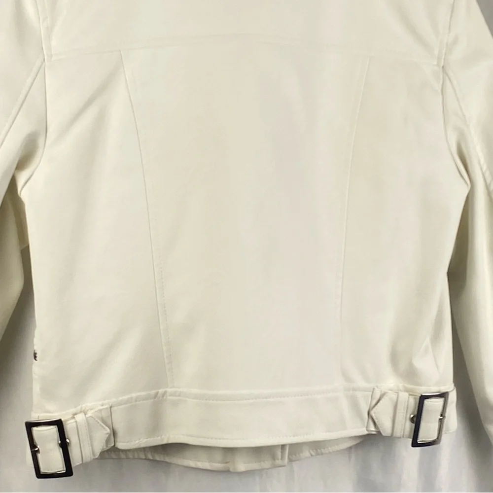 Love Tree White Vegan Leather Moto Zipper Jacket Size Large - Picture 14 of 16